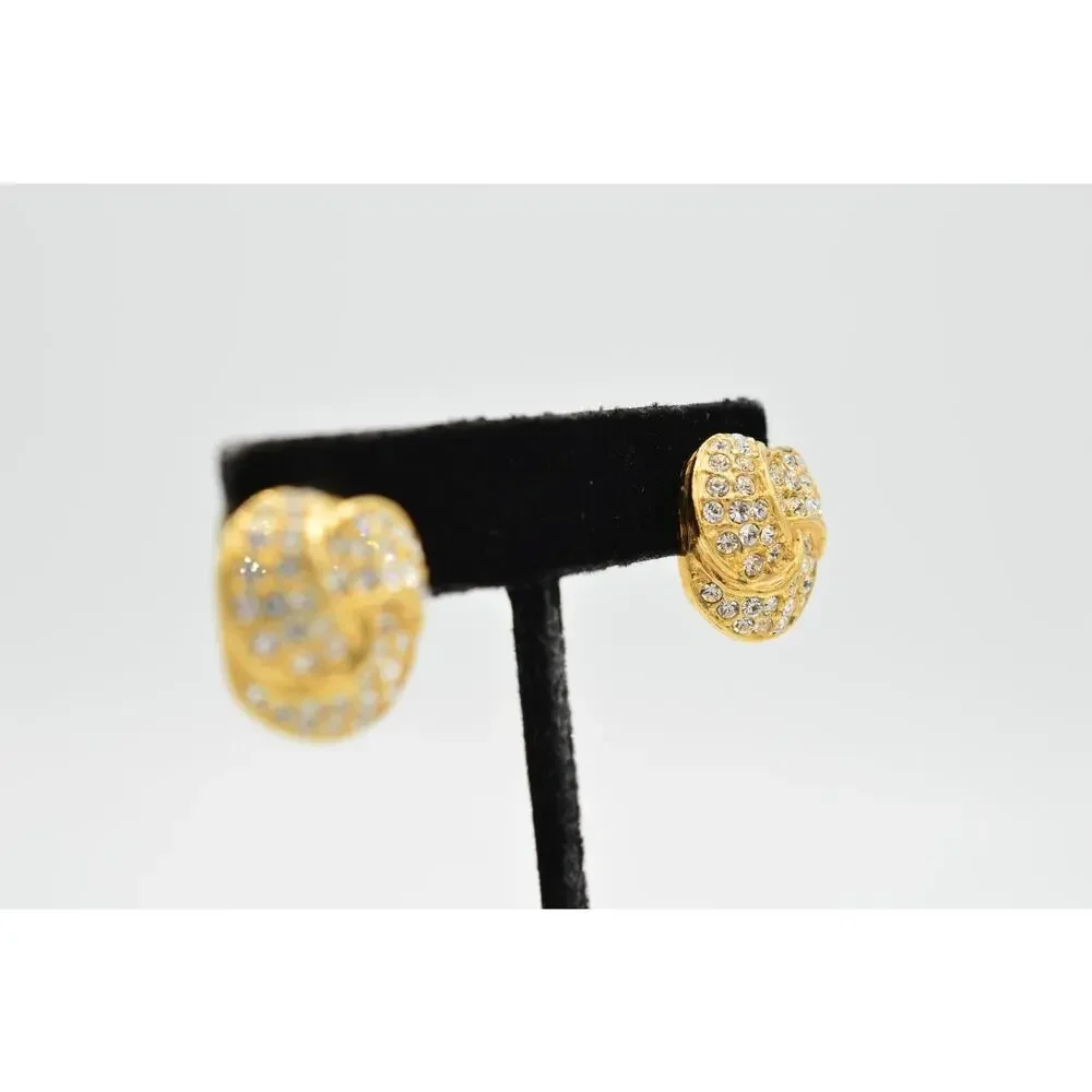 1980s Roman Vintage Earrings Sparkling Pave Rhinestone Crystal Gold Signed Bin1